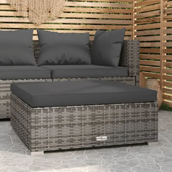 Gossi taburet de gradina cu perna, gri, 70x70x30 cm, poliratan