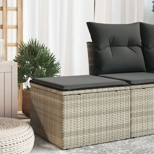 Gossi taburet de gradina cu perna gri deschis, 55x55x37 cm, poliratan