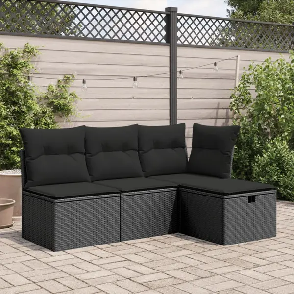 Gossi taburet de gradina cu perna, negru, 55x55x37 cm, poliratan