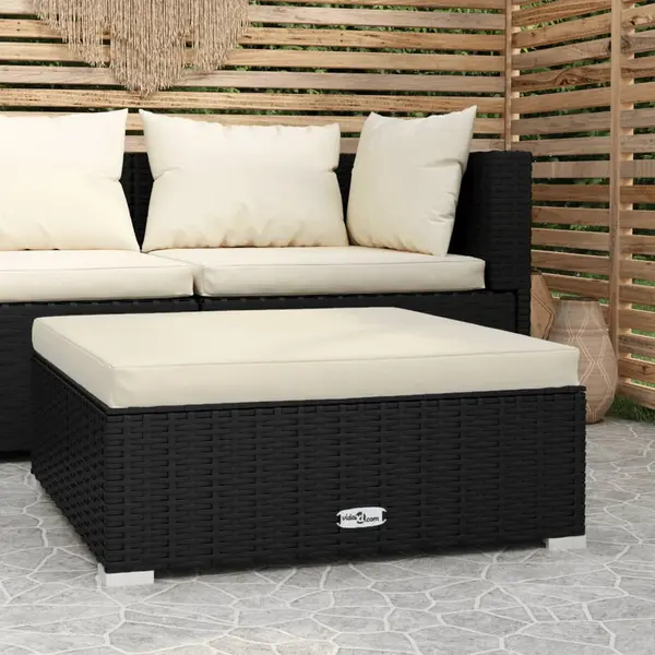 Gossi taburet de gradina cu perna, negru, 70x70x30 cm, poliratan