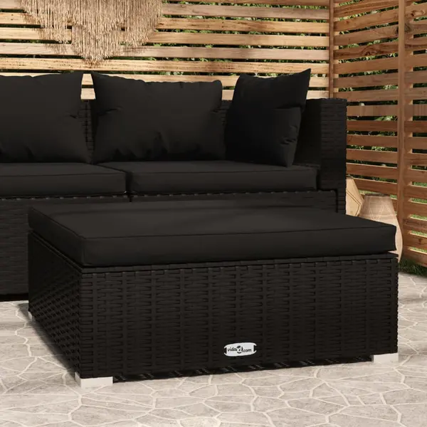 Gossi taburet de gradina cu perna, negru, 70x70x30 cm, poliratan