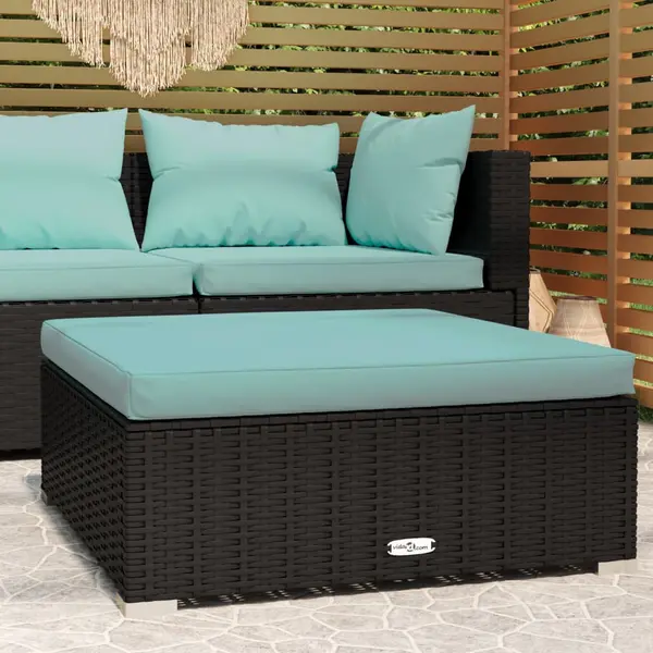 Gossi taburet de gradina cu perna, negru, 70x70x30 cm, poliratan