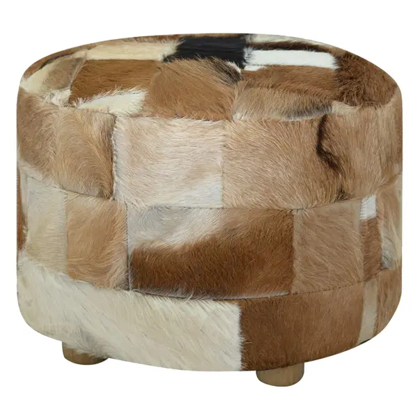 Gossi taburet din piele naturala, rotund, 50 x 50 x 45 cm