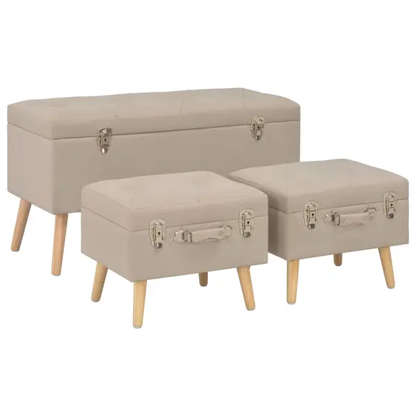 Gossi taburete cu depozitare, 3 buc., bej, material textil