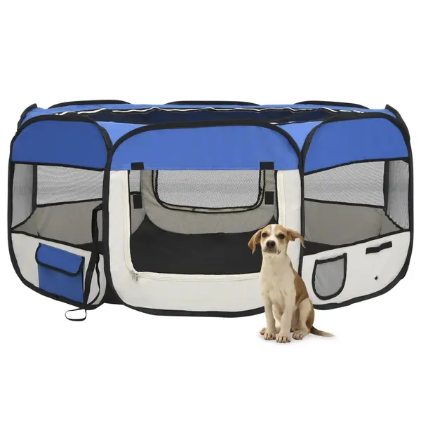 Gossi tarc caini pliabil cu sac de transport, albastru, 145x145x61 cm