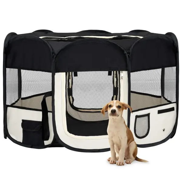 Gossi tarc de caini pliabil cu sac de transport, negru, 125x125x61 cm