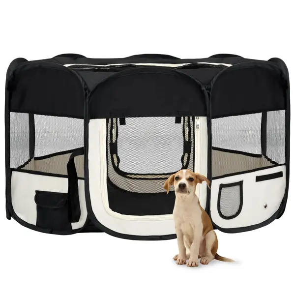 Gossi tarc de caini pliabil cu sac de transport, negru, 145x145x61 cm