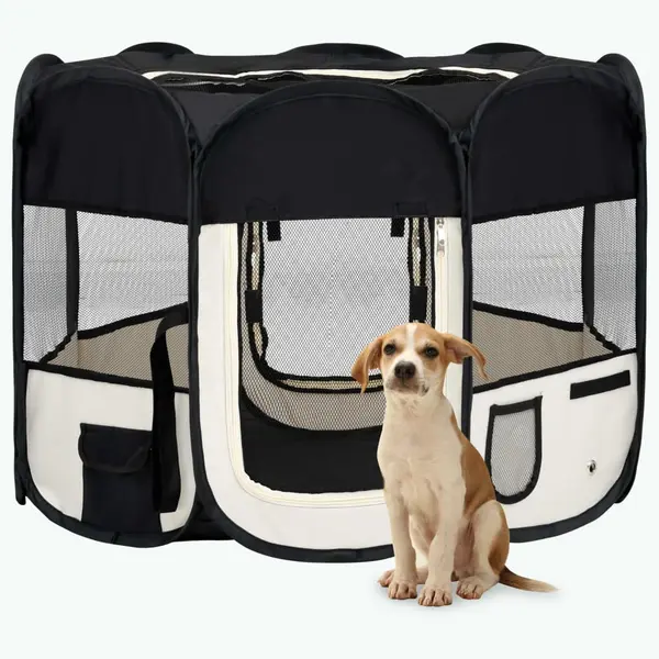 Gossi tarc de caini pliabil cu sac de transport, negru, 90x90x58 cm