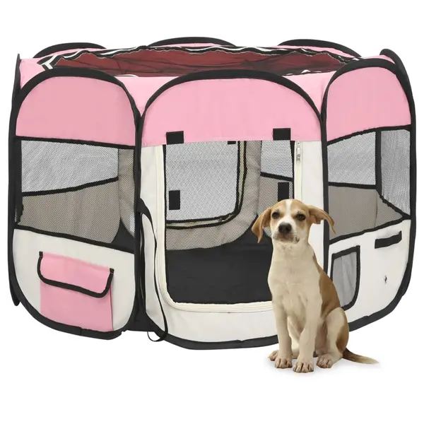 Gossi tarc joaca pliabil caini cu sac de transport roz 90x90x58 cm