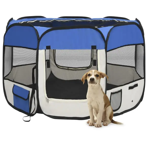 Gossi tarc joaca pliabil caini cu sac transport albastru 90x90x58 cm