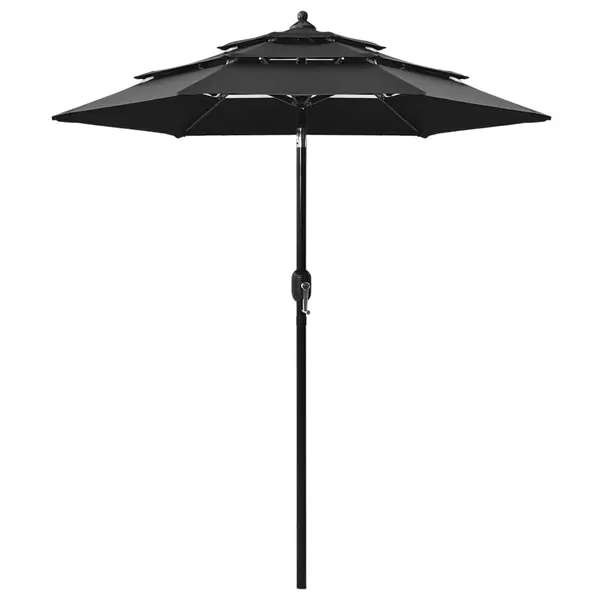 Gossi umbrela de gradina cu 3 niveluri, stalp aluminiu, negru, 2 m