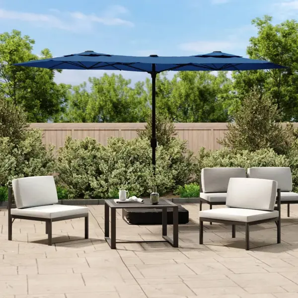 Gossi umbrela de gradina cu doua capete/led-uri, azuriu, 316x240 cm
