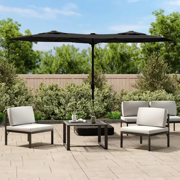 Gossi umbrela de gradina cu doua capete, negru, 316x240 cm