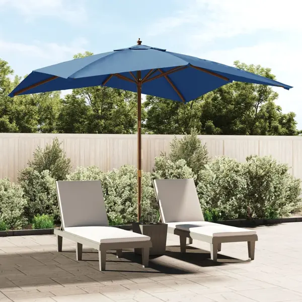Gossi umbrela de gradina stalp din lemn, albastru azur 300x300x273 cm