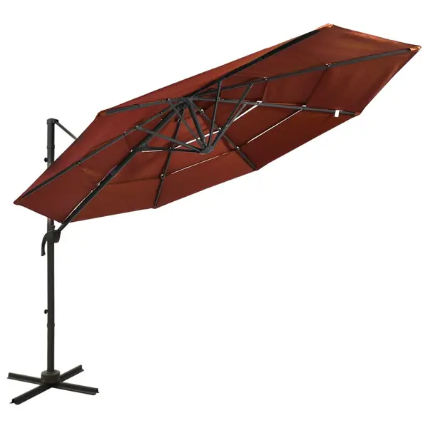 Gossi umbrela de soare 4 niveluri, stalp de aluminiu, caramiziu 3x3 m