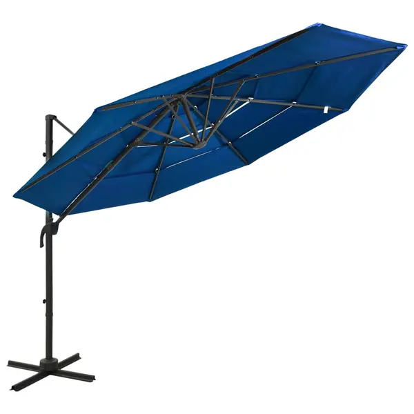 Gossi umbrela de soare 4 niveluri, stalp din aluminiu, azuriu, 3x3 m