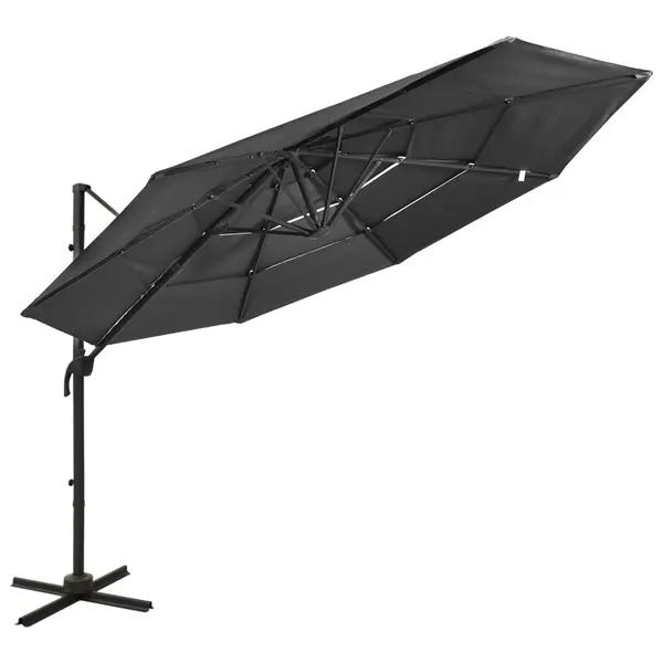 Gossi umbrela de soare cu 4 niveluri, stalp aluminiu, antracit, 3x3 m