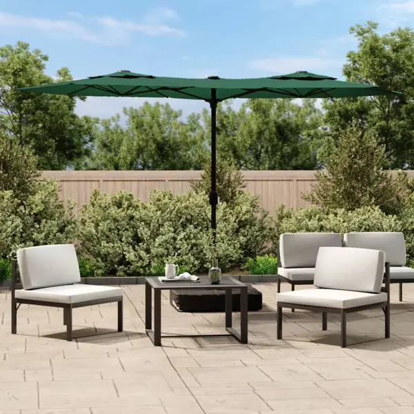Gossi umbrela de soare cu doua capete cu led-uri, verde, 316x240 cm