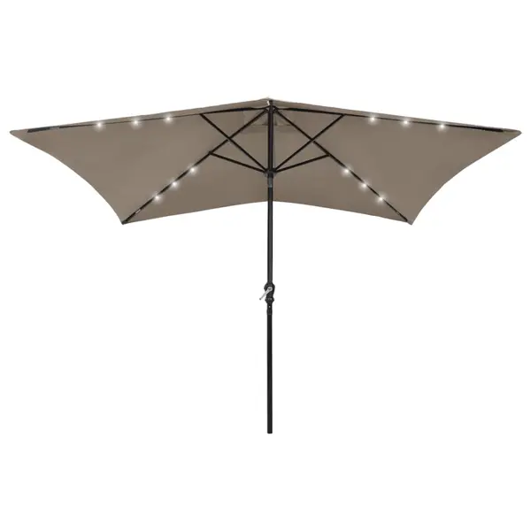 Gossi umbrela de soare cu stalp din otel & led-uri, gri taupe, 2x3 m