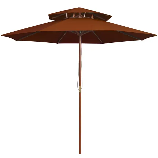 Gossi umbrela de soare dubla, stalp din lemn, caramiziu, 270 cm