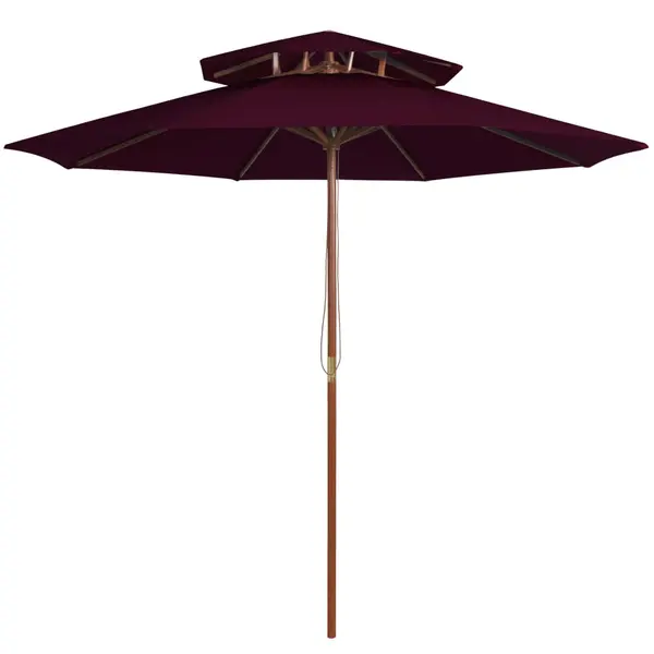 Gossi umbrela de soare dubla, stalp din lemn, rosu bordo, 270 cm