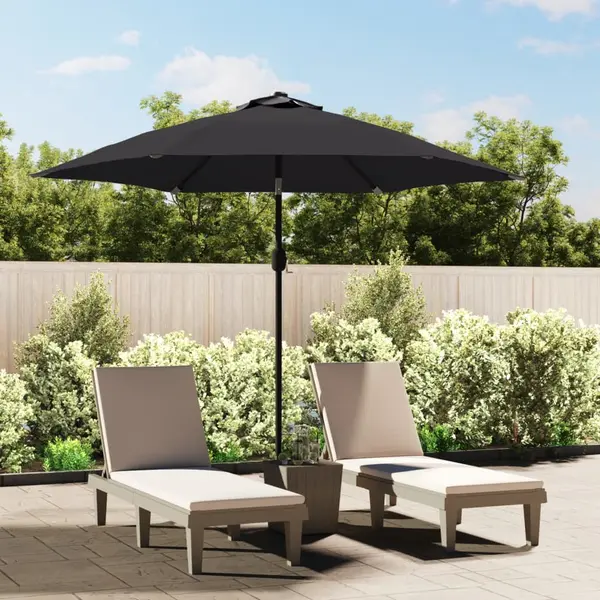 Gossi umbrela de soare exterior, led-uri si stalp otel, negru, 300 cm