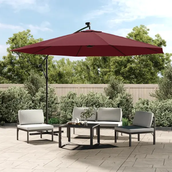 Gossi umbrela in consola cu lumini led, rosu bordo, 350 cm