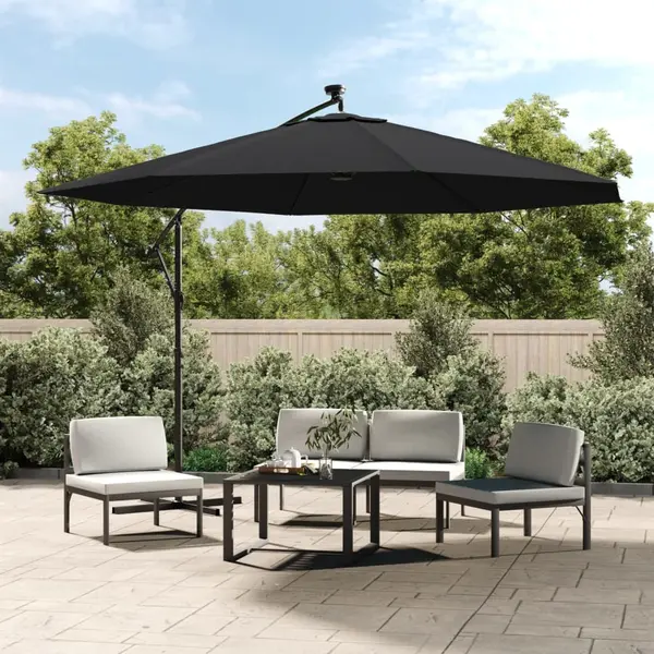Gossi umbrela in consola de gradina cu led-uri, negru, 350 cm