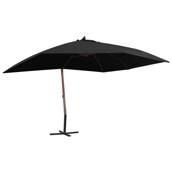 Gossi umbrela suspendata cu stalp din lemn, negru, 400 x 300 cm