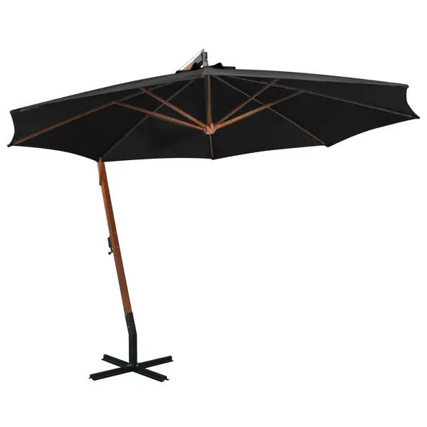 Gossi umbrela suspendata cu stalp, negru, 3,5x2,9 m, lemn masiv brad