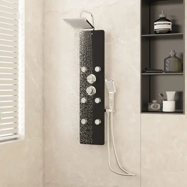 Gossi unitate panou de dus, negru, 25x47,5x130 cm, sticla