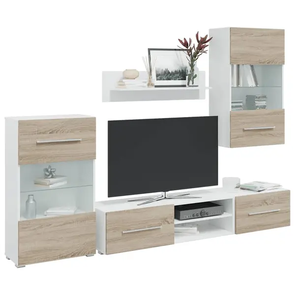 Gossi unitati tv 5 piese cu iluminare led lemn de lemn stejar sonoma