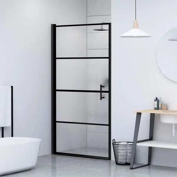 Gossi usa de dus, negru, 91x195 cm, sticla securizata semi-mata