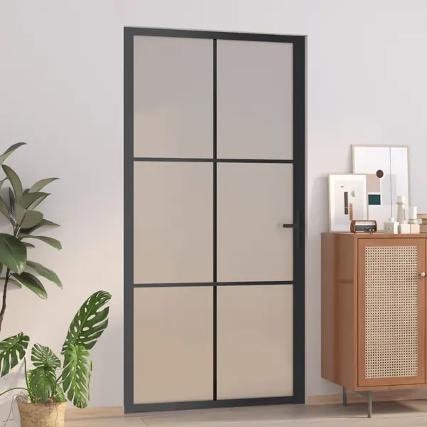 Gossi usa de interior, 102,5x201,5 cm, negru, sticla mata si aluminiu