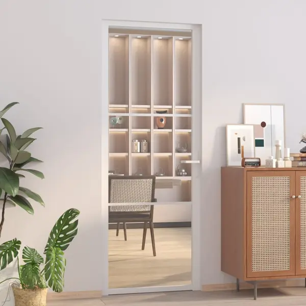 Gossi usa de interior, 76x201,5 cm, alb, sticla esg si aluminiu