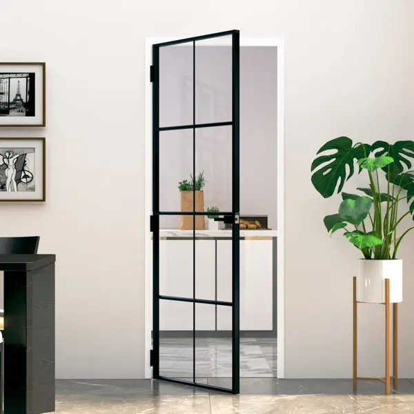 Gossi usa de interior negru 76x201,5 cm sticla securiz./aluminiu slim