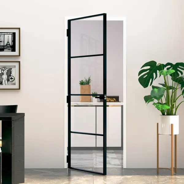 Gossi usa de interior negru 76x201,5 cm sticla securiz./aluminiu slim
