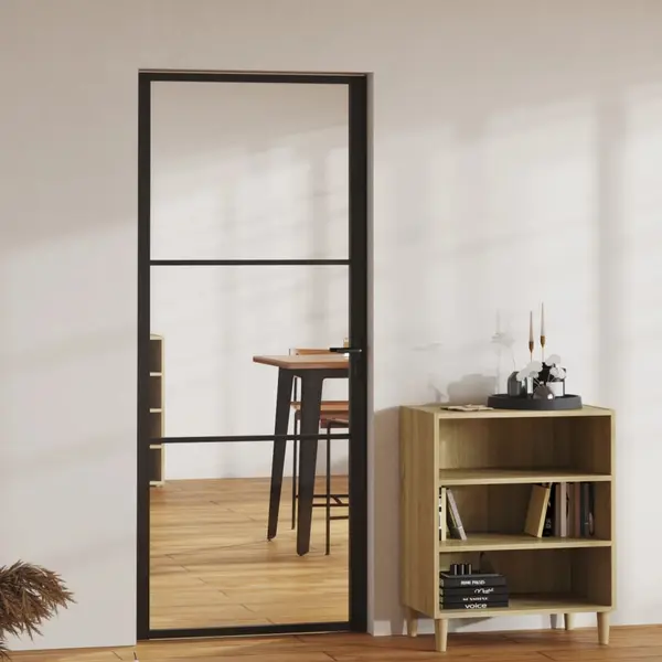 Gossi usa de interior, negru, 83x201,5 cm, sticla esg si aluminiu