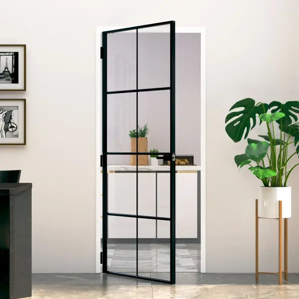 Gossi usa de interior negru 83x201,5 cm sticla securiz./aluminiu slim