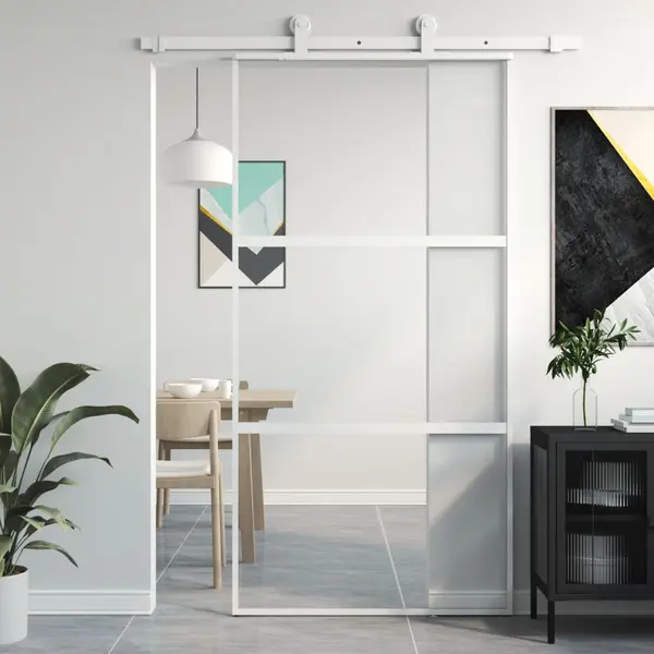 Gossi usa glisanta, alb, 102,5x205 cm, sticla securizata/aluminiu