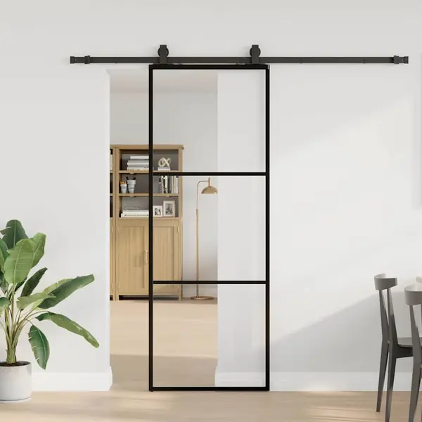 Gossi usa glisanta cu set de feronerie neagra 76x205 cm sticla esg