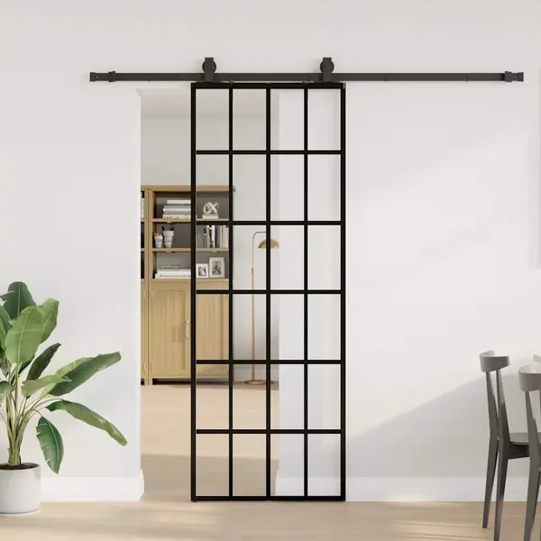 Gossi usa glisanta cu set de feronerie neagra 76x205 cm sticla esg