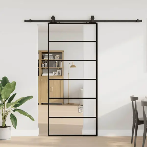 Gossi usa glisanta cu set de feronerie neagra 90x205 cm sticla esg