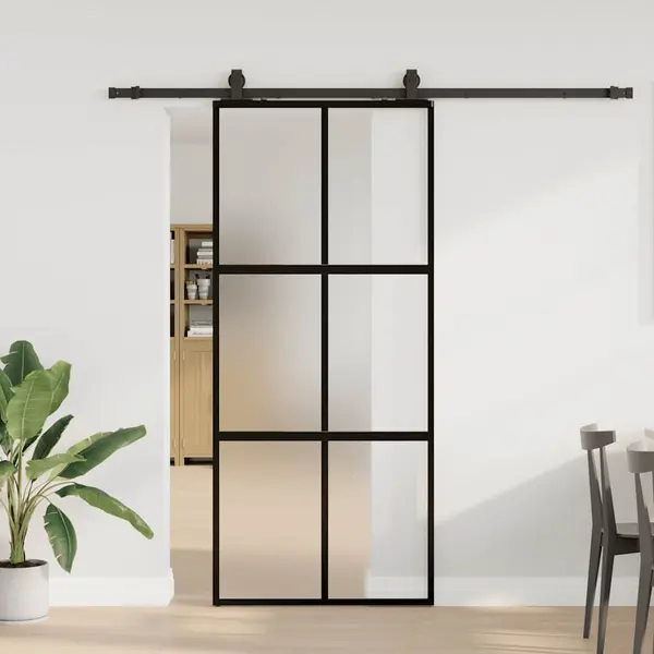 Gossi usa glisanta cu set feronerie neagra 90x205cm sticla securizata