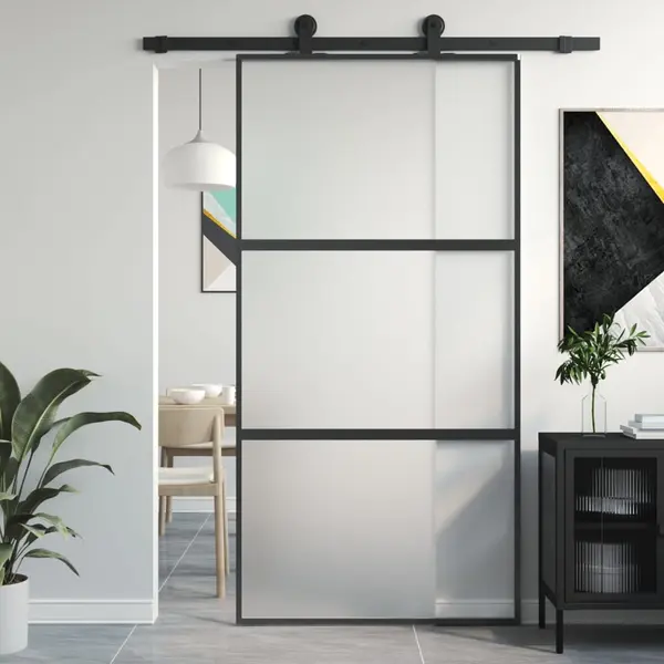 Gossi usa glisanta, negru, 102,5x205 cm, sticla securizata/aluminiu
