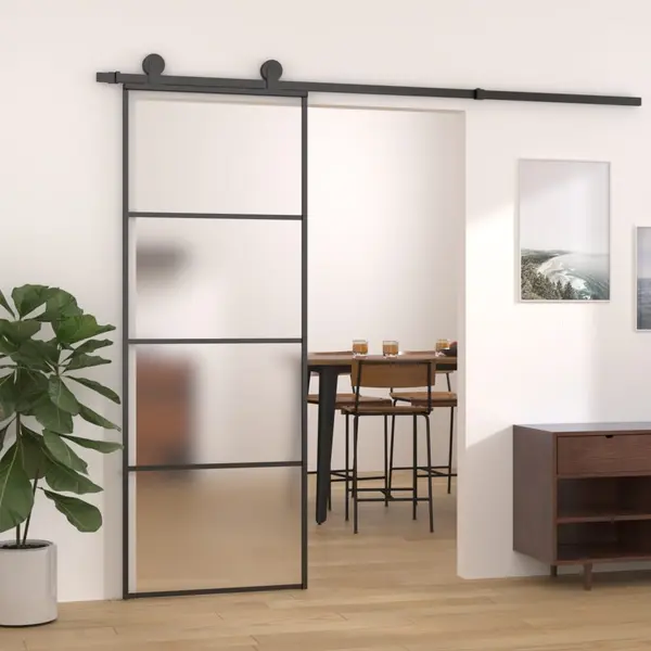 Gossi usa glisanta, negru, 76x205 cm, sticla mata esg si aluminiu