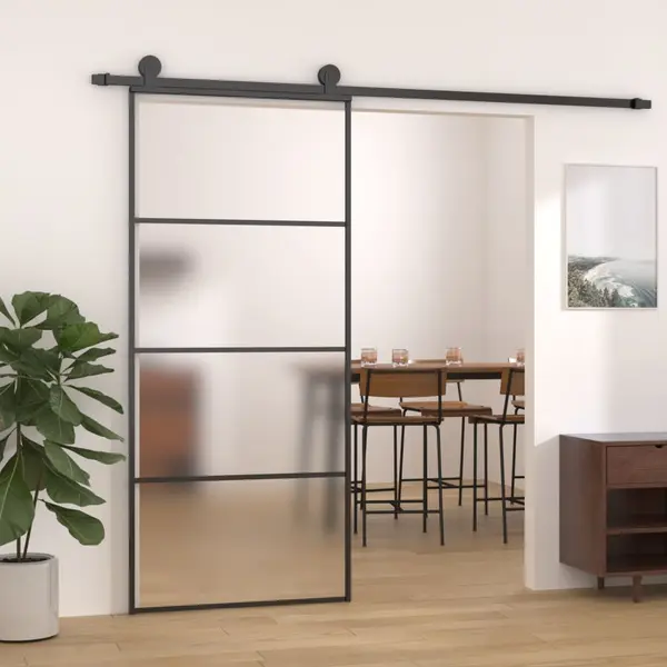 Gossi usa glisanta, negru, 90x205 cm, sticla esg mata si aluminiu