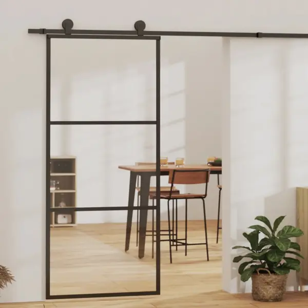 Gossi usa glisanta, negru, 90x205 cm, sticla esg si aluminiu