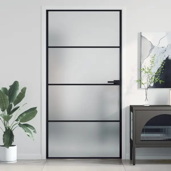 Gossi usa interior negru 102,5x201,5 cm sticla securiz./aluminiu slim