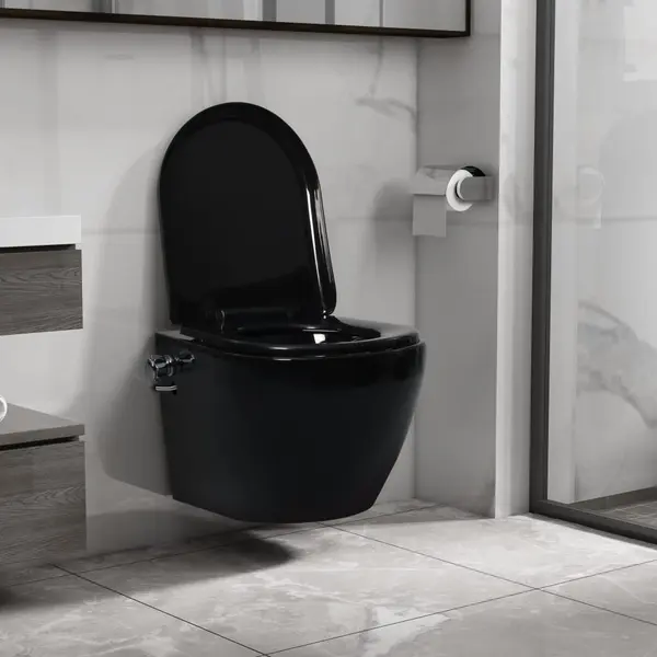Gossi vas wc suspendat fara rama cu functie de bideu, negru, ceramica